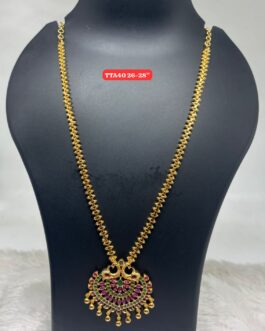 Premium quality One gram gold 28 inch long necklace with big stone pendent