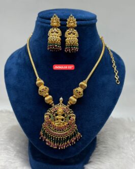 Premium quality One gram gold Laxmi necklace with matching Jumka