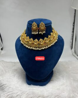 Premium quality One gram gold laxmi necklace with matching ear rings