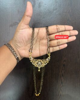 Premium quality One gram gold 24 inch black beads karimani with stone pendent