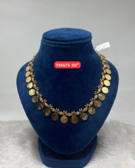 Premium quality One gram gold short 20″ coin necklace with Ruby stone work