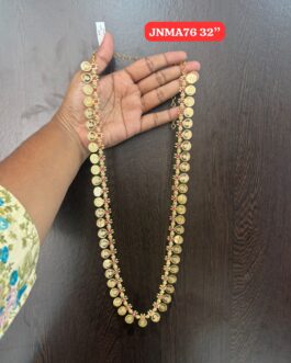 Premium quality One gram gold Long 32″ coin necklace with Ruby stone work