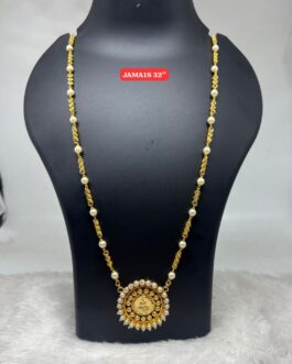 Premium quality One gram gold 32 inch mudi pearl chain with laxmi pendent