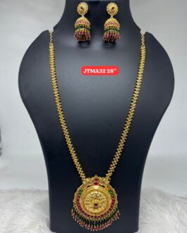 Premium quality One gram gold 28 inch long laxmi necklace with Jumka