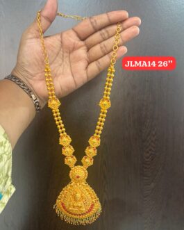 Premium quality one gram gold geru finish 26” long laxmi necklace