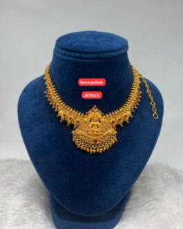 Premium quality one gram gold geru finish short laxmi necklace