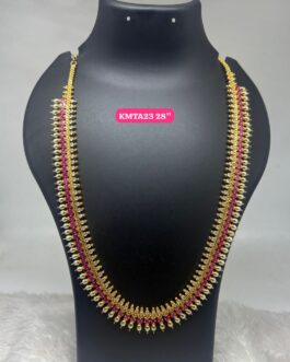 Premium quality One gram gold 28 inch long pearl necklace with stone work