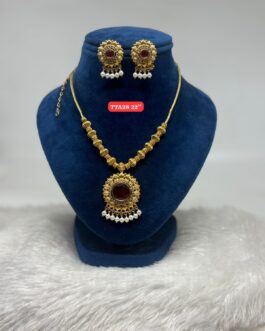 Premium quality One gram gold 18 inch Maroon stone necklace with matching ear rings