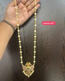 Premium quality One gram gold 24 inch pearl chain with Gandaberunda pendent(total length 28)