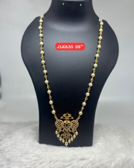 Premium quality One gram gold 24 inch pearl chain with Gandaberunda pendent(total length 28)