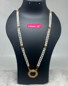 Premium quality One gram gold 32 inch pearl chain with stone pendent