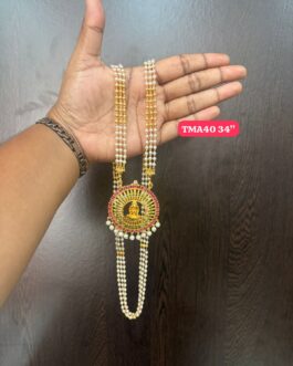 Premium quality One gram gold 34 inch 3 layer pearl chain with laxmi pendent