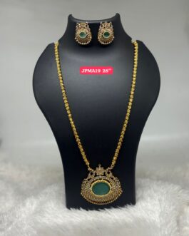 Premium quality One gram gold Dashavathara chain with Big pista color pendent with ear rings