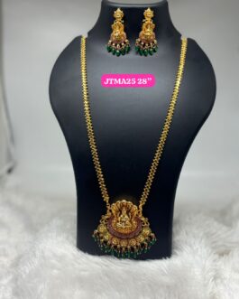 Premium quality One gram gold 24 inch chain with Big laxmi pendent and matching ear rings
