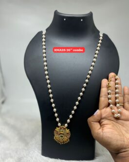 Premium quality One gram gold 26 inch pearl chain with stone pendent and matching bracelet free