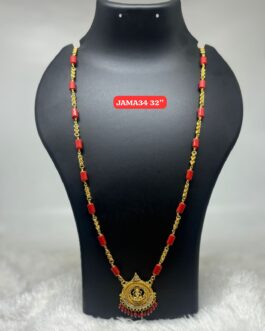 Premium quality One gram gold 30 inch musti coral chain with laxmi pendent
