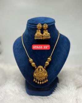 Premium quality One gram gold Antique design laxmi necklace with ear rings
