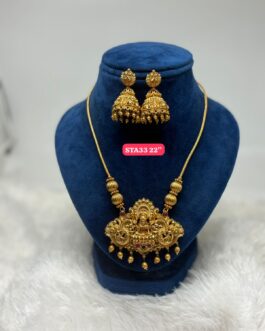 Premium quality One gram gold Antique design laxmi necklace with ear rings