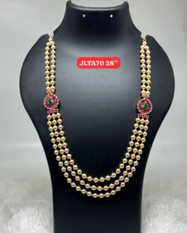 Premium quality One gram gold 28 inch 3 layer pearl rani necklace
