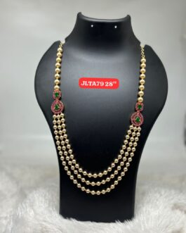 Premium quality One gram gold 28 inch 3 layer pearl rani necklace