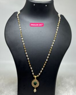Premium quality one gram gold 26 inch pearl chain with stone pendent