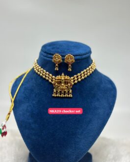 Premium quality Antique matt finish 18 inch laxmi necklace with ear rings