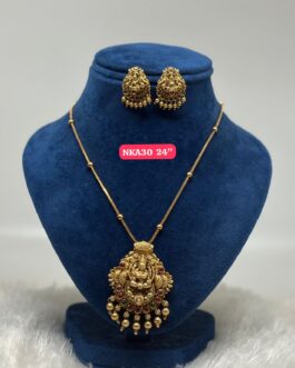 Premium quality Antique matt finish 18 inch laxmi necklace with ear rings