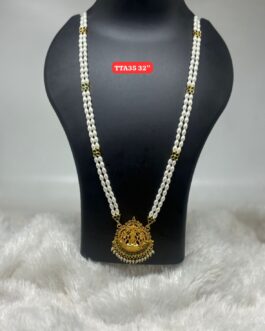 Premium quality One gram gold stone work pearl chain with laxmi pendent