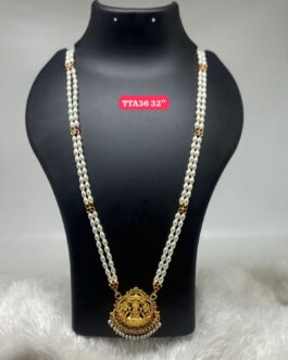 Premium quality One gram gold stone work pearl chain with laxmi pendent