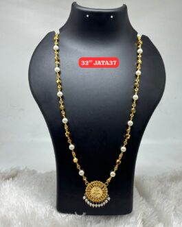 Premium quality One gram gold 32 inch pearl chain with laxmi pendent