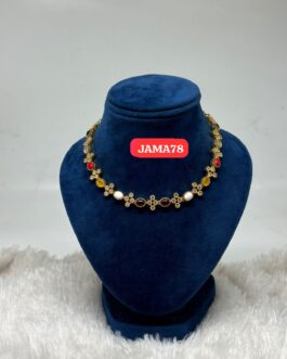 Premium quality One gram gold Navaratna with stone work necklace