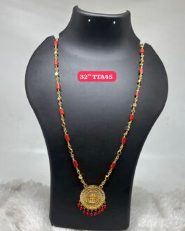 Premium quality One gram gold 30 inch (5mm small size) coral chain with laxmi pendent