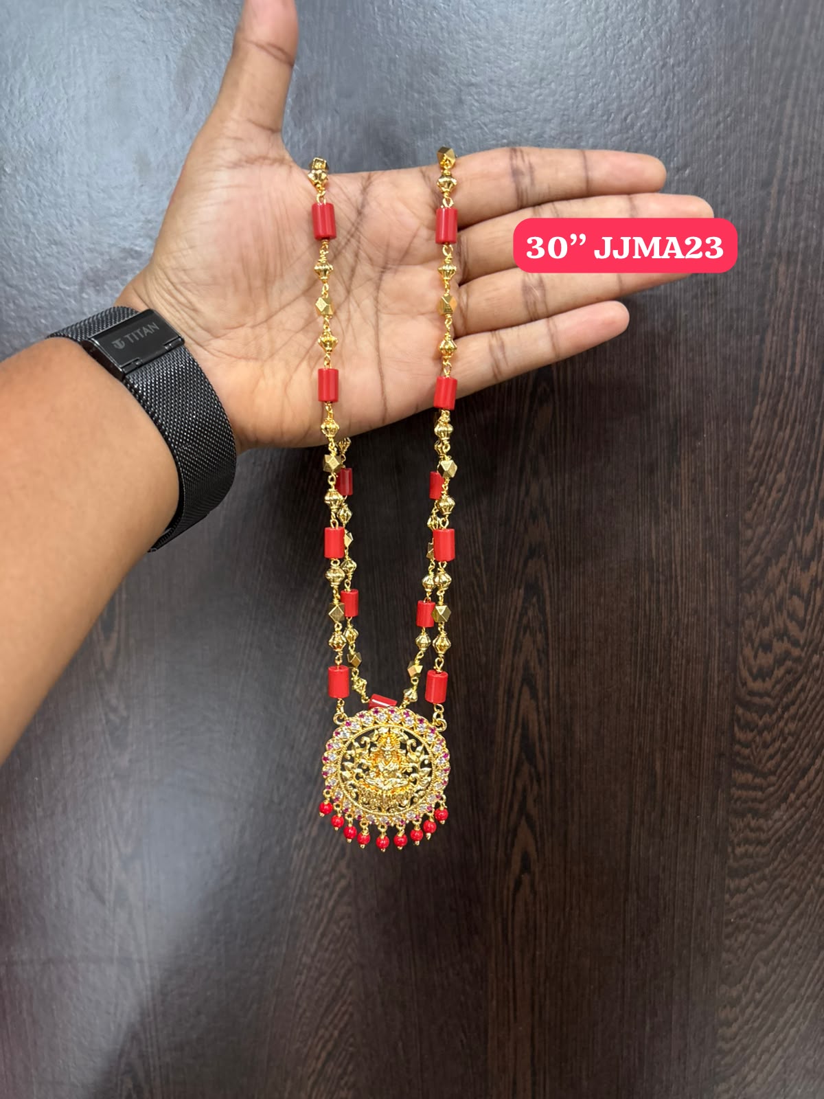 Premium quality One gram gold Coral chain with laxmi pendent - Image 2