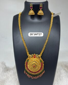 Premium quality one gram gold 26 inch Medium size necklace with matching Jumka