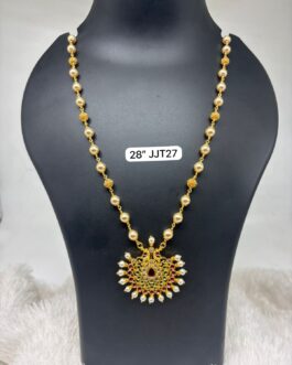 Premium quality one gram gold 28 inch Swarokshi pearl chain with matching pendent