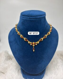 Premium quality one gram gold 18 inch pearl and stone work necklace