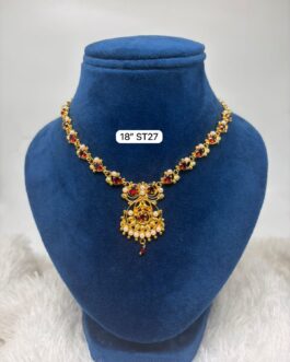 Premium quality one gram gold 18 inch pearl and stone work necklace