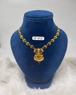 Premium quality one gram gold 18 inch pearl and stone work necklace