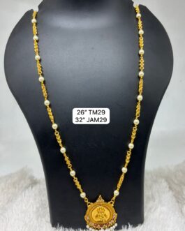 Premium quality one gram gold Mudi Pearl chain with laxmi pendent Price 26 inch 940 free ship india Price 32 inch 1040 free ship india