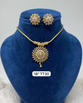 Premium quality One gram gold 18 inch AD stone necklace with ear rings