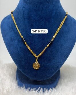 Premium quality One gram gold 24 inch karimani chain with small laxmi pendent