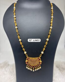 Premium quality One gram gold 32 inch musti pearl chain with big ruby stone pendent