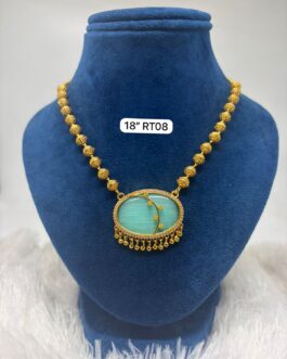 Premium quality one gram gold  18 inch golden beads necklace with stone pendent