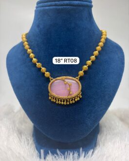 Premium quality one gram gold  18 inch golden beads necklace with stone pendent