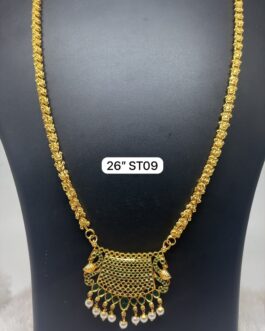 Premium quality one gram gold 26 inch dashavathara chain with Green stone pendent