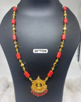 Premium quality one gram gold  30 inch Coral chain with laxmi pendent