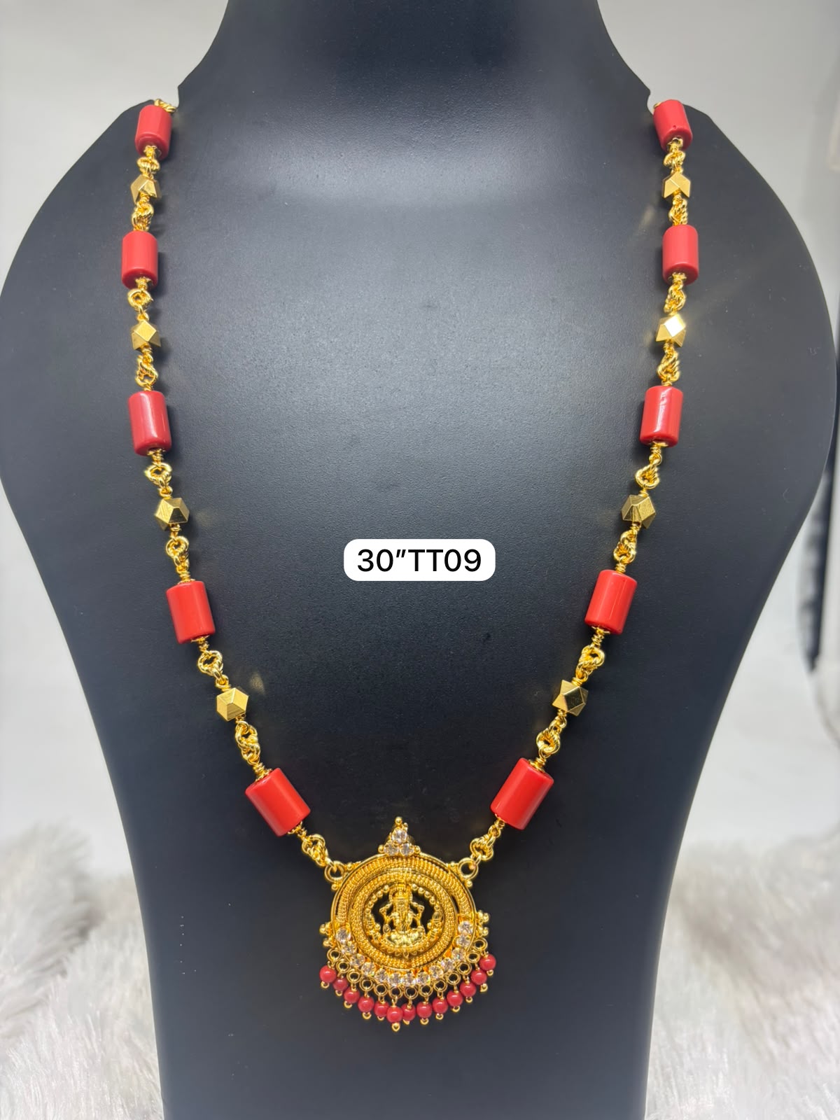 Premium quality one gram gold 30 inch Coral chain with laxmi pendent