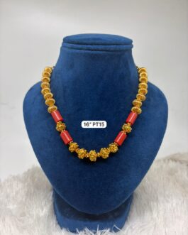 Premium quality one gram gold 16 inch Coral golden nakshi beads necklace