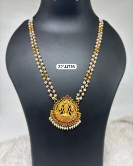 Premium quality one gram gold 32 inch pearl chain with laxmi pendent