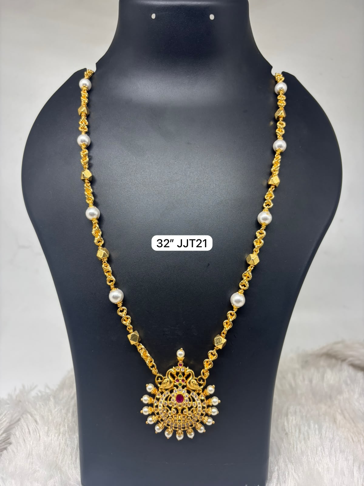 Premium quality one gram gold Mudi pearl chain with pearl pendent